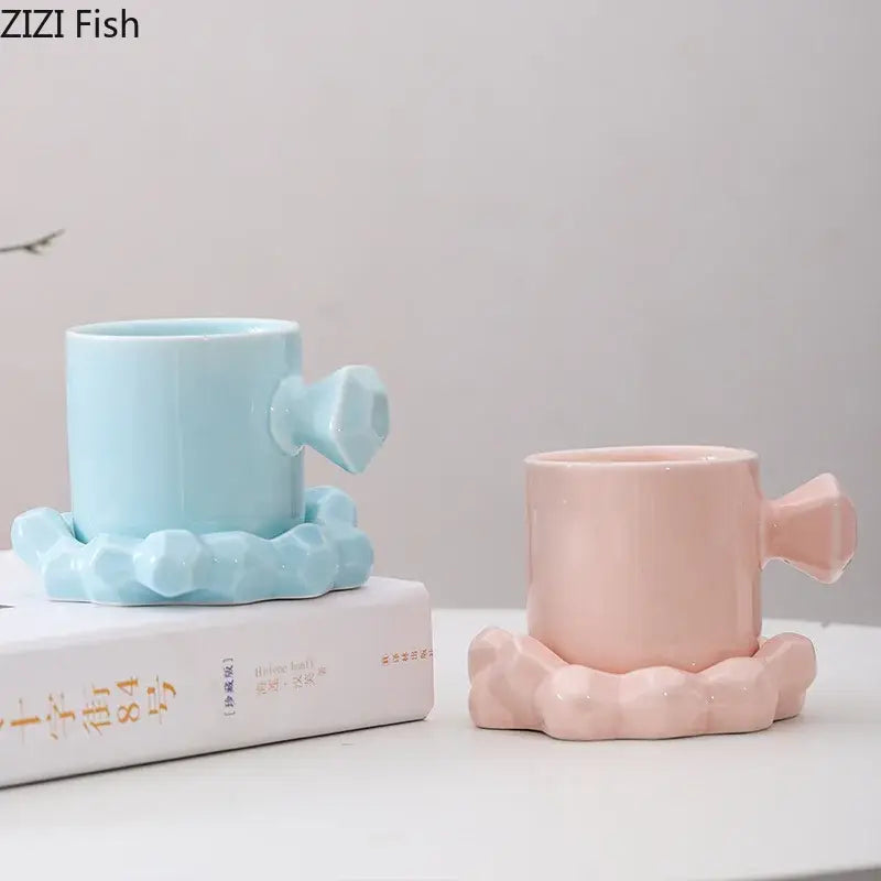 Modern bowknot decor porcelain cup and saucer set dining room mug