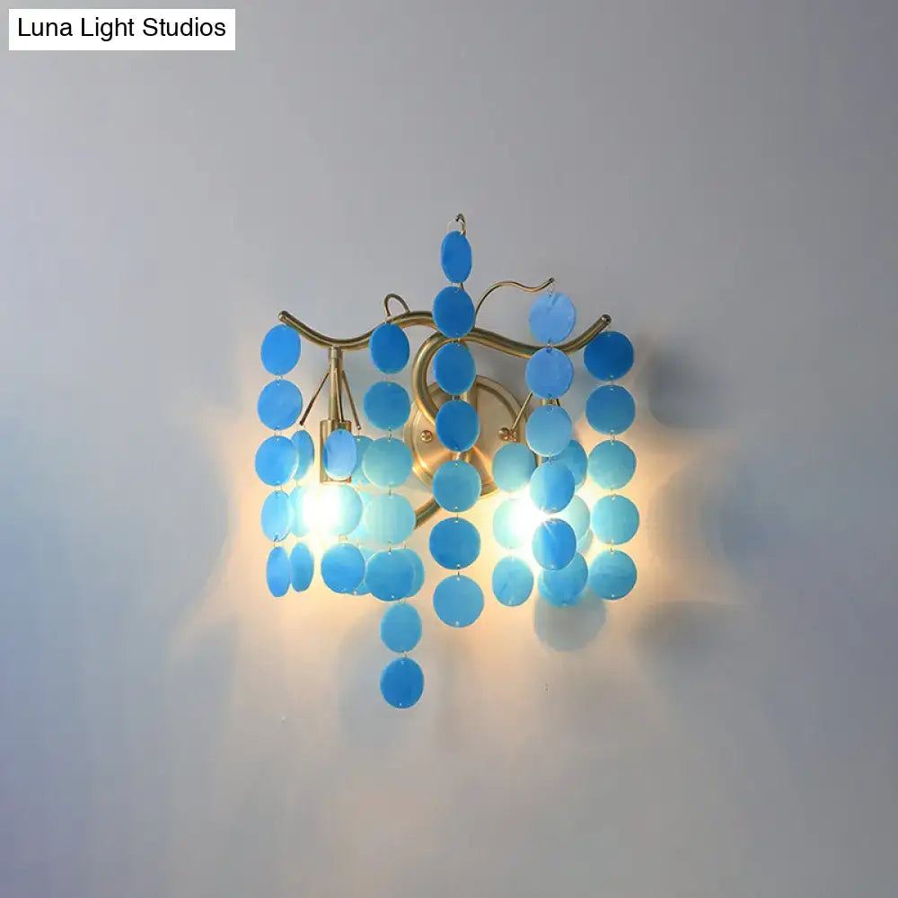 Modern branch design blue & pink glass wall lamp bedroom sconce