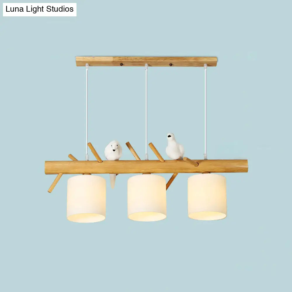 DecorBites™ Modern Branch Island Pendant Light with LED, Wood Dining Room Ceiling Light and Cream Glass Shade