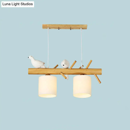 DecorBites™ Modern Branch Island Pendant Light with LED, Wood Dining Room Ceiling Light and Cream Glass Shade