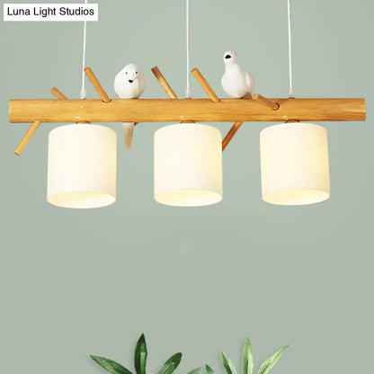 DecorBites™ Modern Branch Island Pendant Light with LED, Wood Dining Room Ceiling Light and Cream Glass Shade