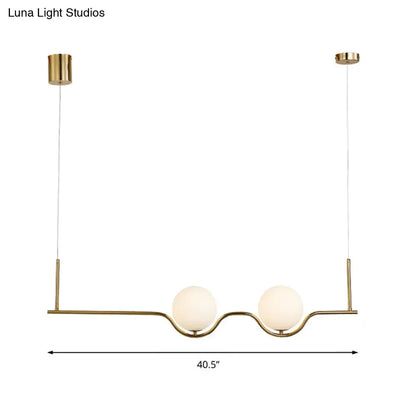 Modern brass 2-head white glass shade pendant – living room light