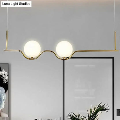 Modern brass 2-head white glass shade pendant – living room light