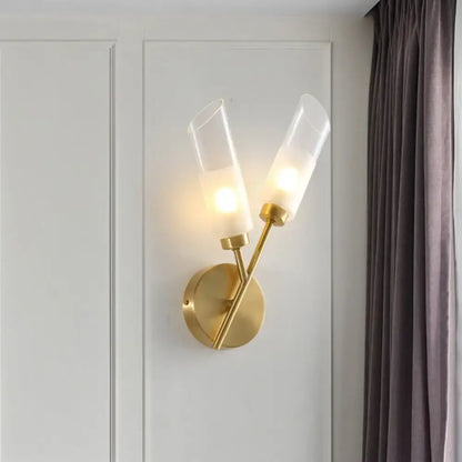Modern brass 2-light glass wall sconce bedroom 110v-120v fixture