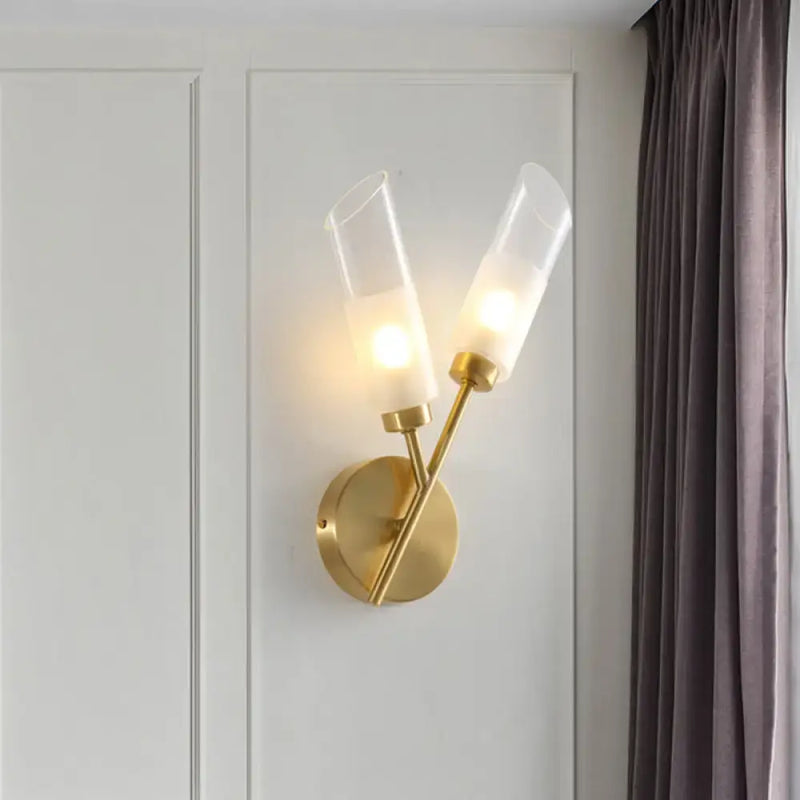 Modern brass 2-light glass wall sconce bedroom 110v-120v fixture