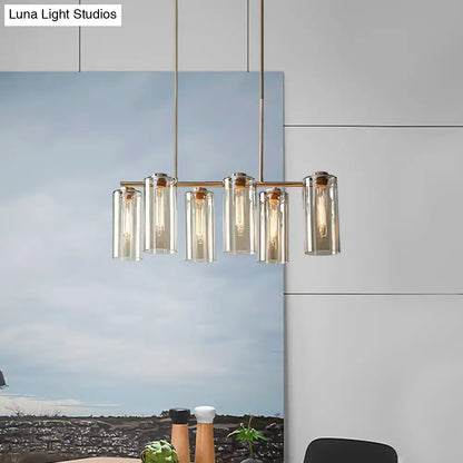 Modern brass 5 light cognac glass chandelier dining room island light