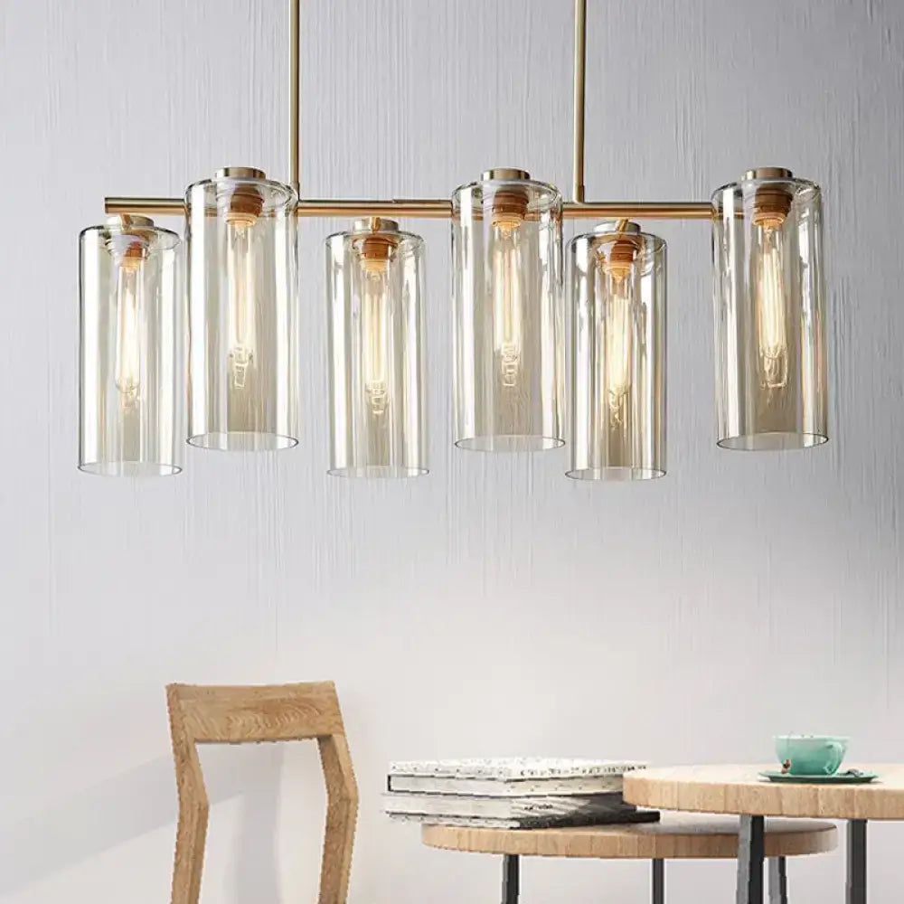 Modern brass 5 light cognac glass chandelier dining room island light