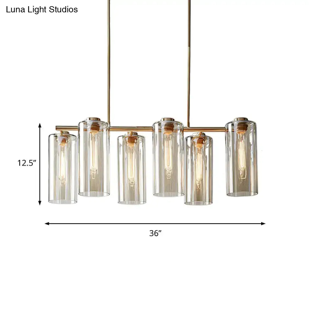 Modern brass 5 light cognac glass chandelier dining room island light
