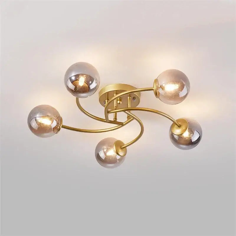 Modern brass 5-light frosted glass bulb ceiling light fixture kitchen