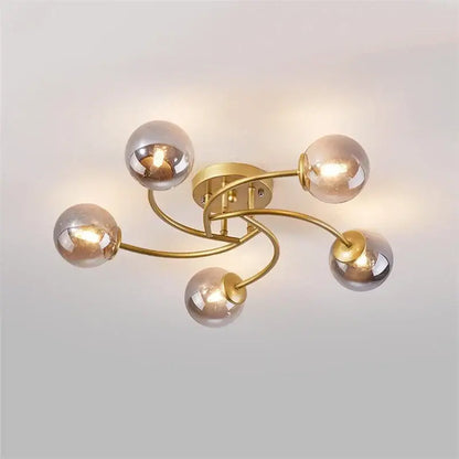 Modern brass 5-light frosted glass bulb ceiling light fixture kitchen