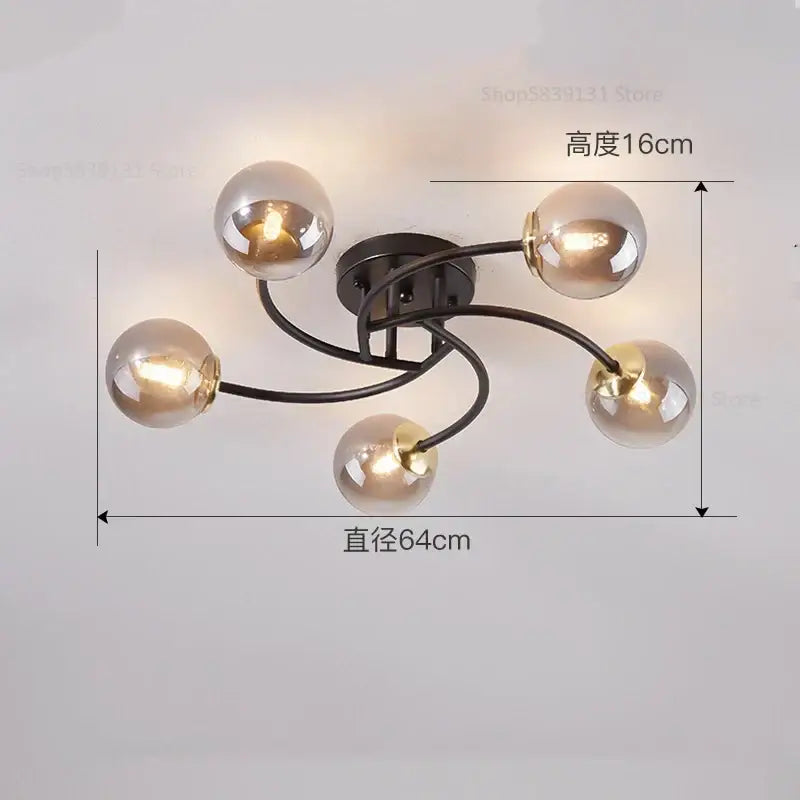 Modern brass 5-light frosted glass bulb ceiling light fixture kitchen