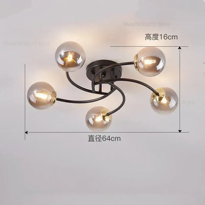 Modern brass 5-light frosted glass bulb ceiling light fixture kitchen
