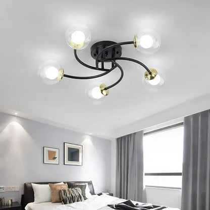 Modern brass 5-light frosted glass bulb ceiling light fixture kitchen