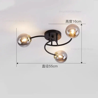 Modern brass 5-light frosted glass bulb ceiling light fixture kitchen