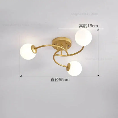 Modern brass 5-light frosted glass bulb ceiling light fixture kitchen