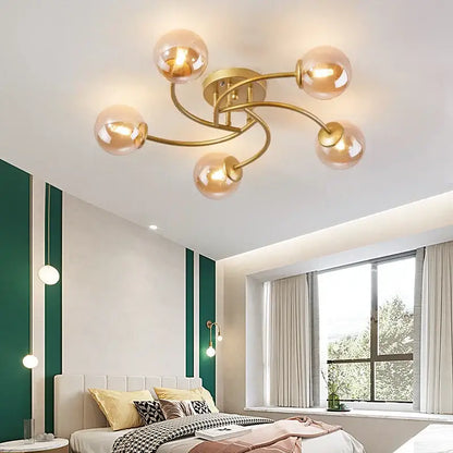 Modern brass 5-light frosted glass bulb ceiling light fixture kitchen