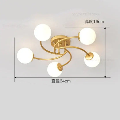 Modern brass 5-light frosted glass bulb ceiling light fixture kitchen