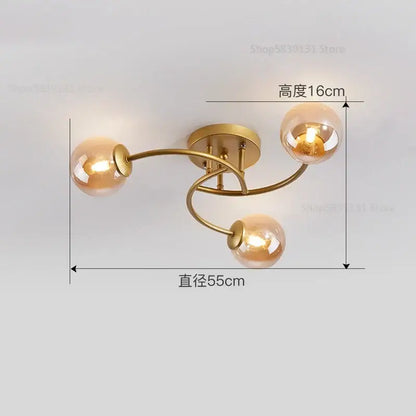 Modern brass 5-light frosted glass bulb ceiling light fixture kitchen