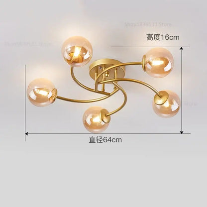 Modern brass 5-light frosted glass bulb ceiling light fixture kitchen