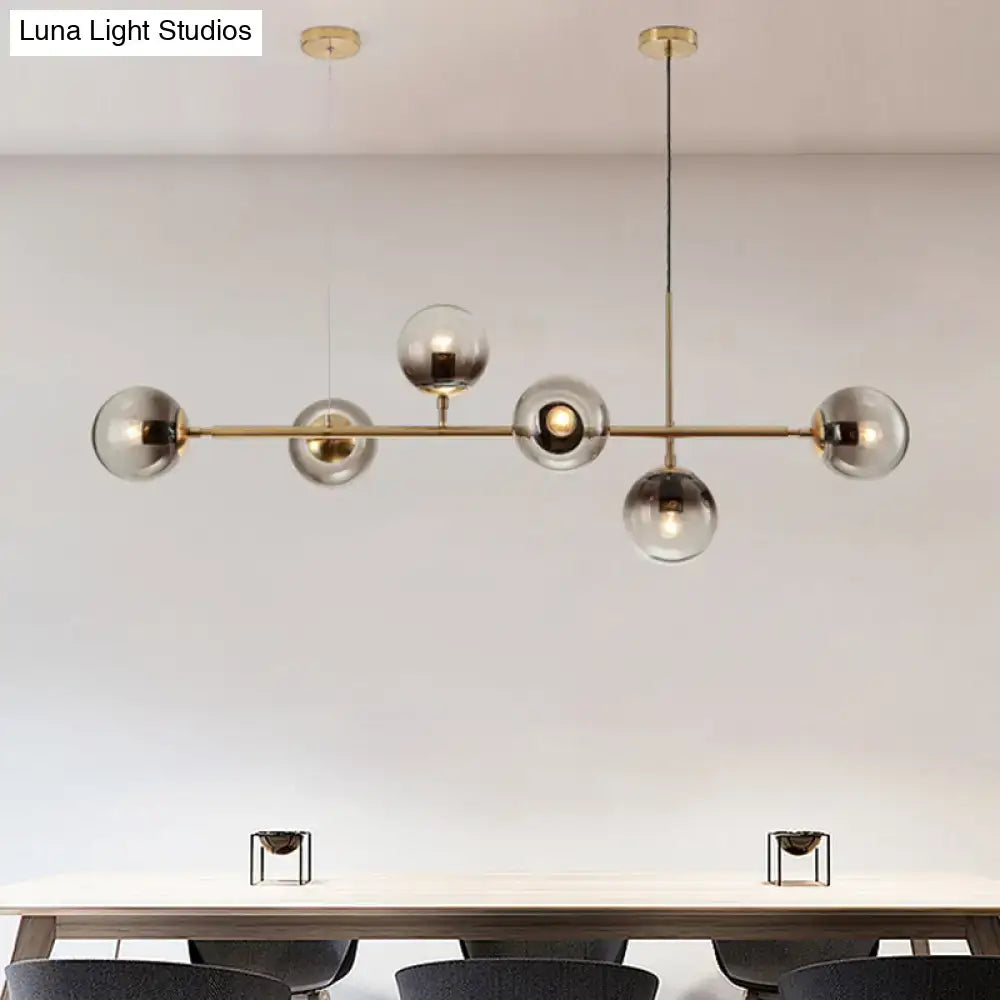 Modern brass 6 light smoke gray glass chandelier dining room pendant