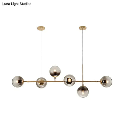 Modern brass 6 light smoke gray glass chandelier dining room pendant