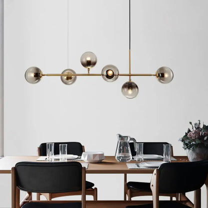 Modern brass 6 light smoke gray glass chandelier dining room pendant