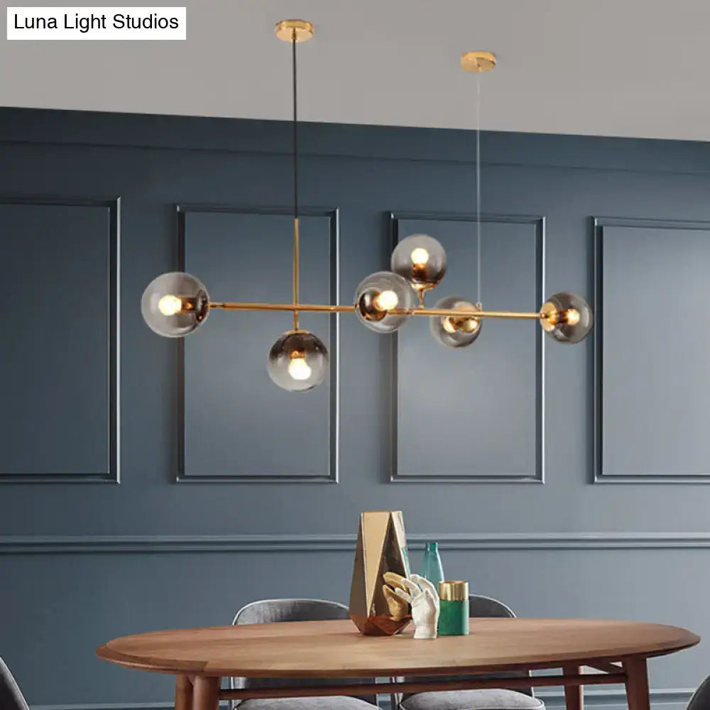 Modern brass 6 light smoke gray glass chandelier dining room pendant