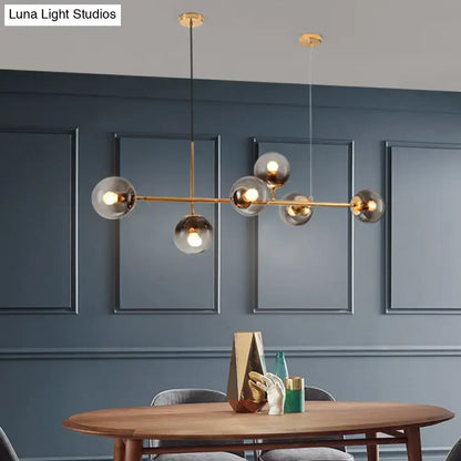 Modern brass 6 light smoke gray glass chandelier dining room pendant