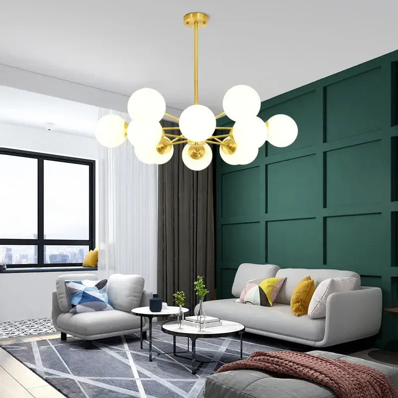 Modern brass 8-light glass ball pendant lights dining room chandelier