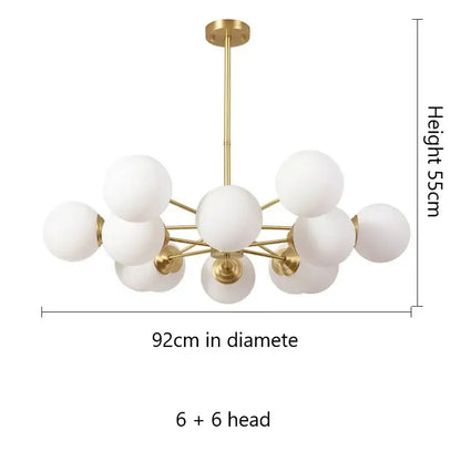 Modern brass 8-light glass ball pendant lights dining room chandelier