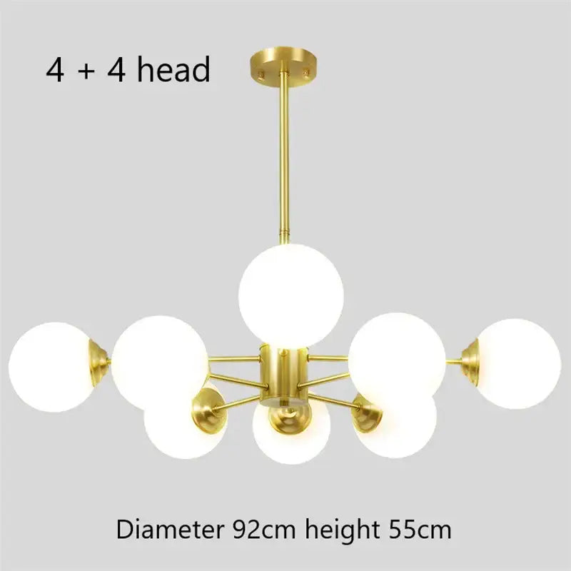 Modern brass 8-light glass ball pendant lights dining room chandelier