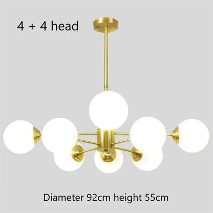 Modern brass 8-light glass ball pendant lights dining room chandelier