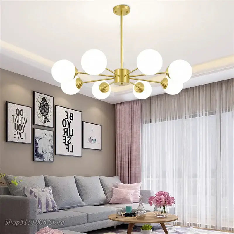 Modern brass 8-light glass ball pendant lights dining room chandelier