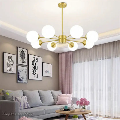 Modern brass 8-light glass ball pendant lights dining room chandelier