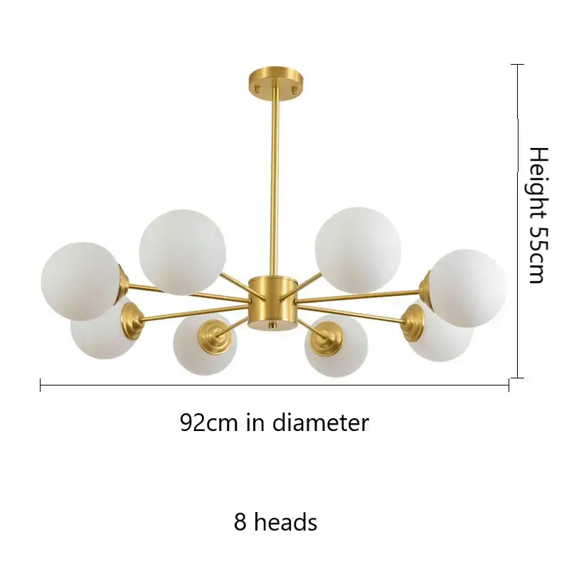 Modern brass 8-light glass ball pendant lights dining room chandelier
