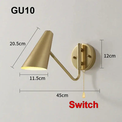 Modern brass adjustable e27 led wall lamp bedroom reading light