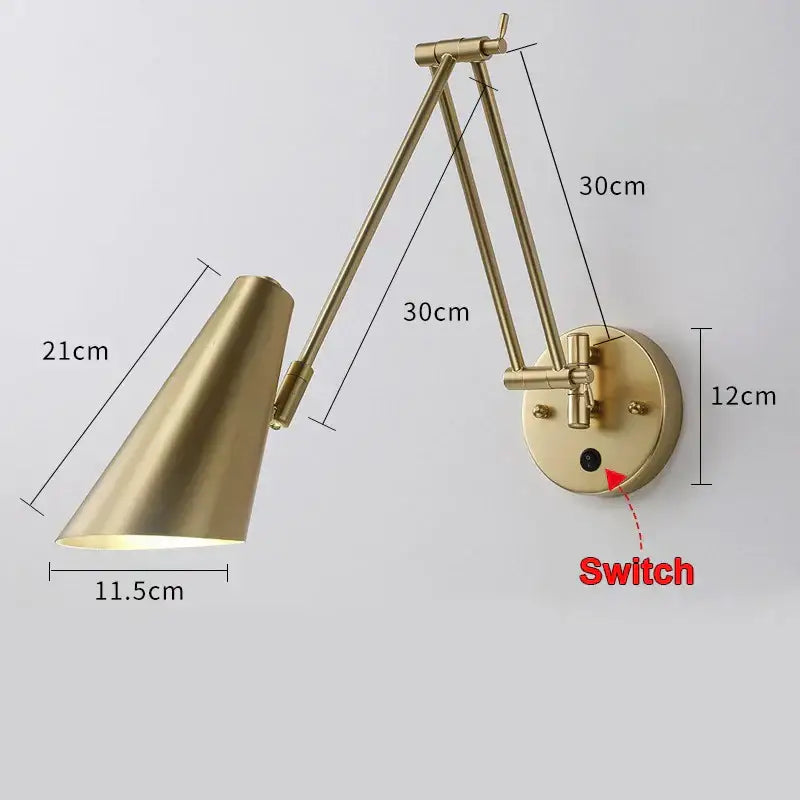Modern brass adjustable e27 led wall lamp bedroom reading light