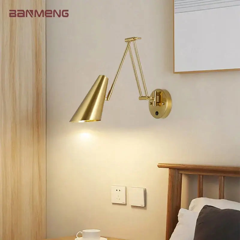 Modern brass adjustable e27 led wall lamp bedroom reading light