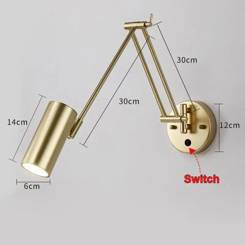 Modern brass adjustable e27 led wall lamp bedroom reading light