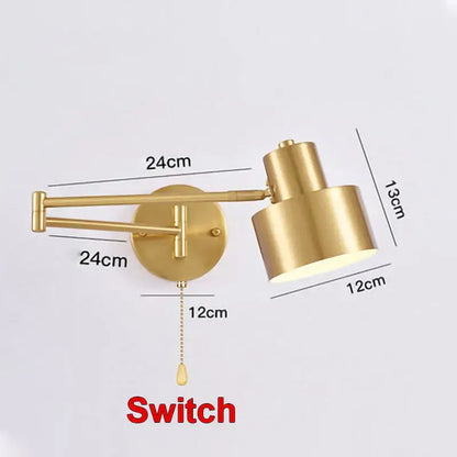 Modern brass adjustable e27 led wall lamp bedroom reading light