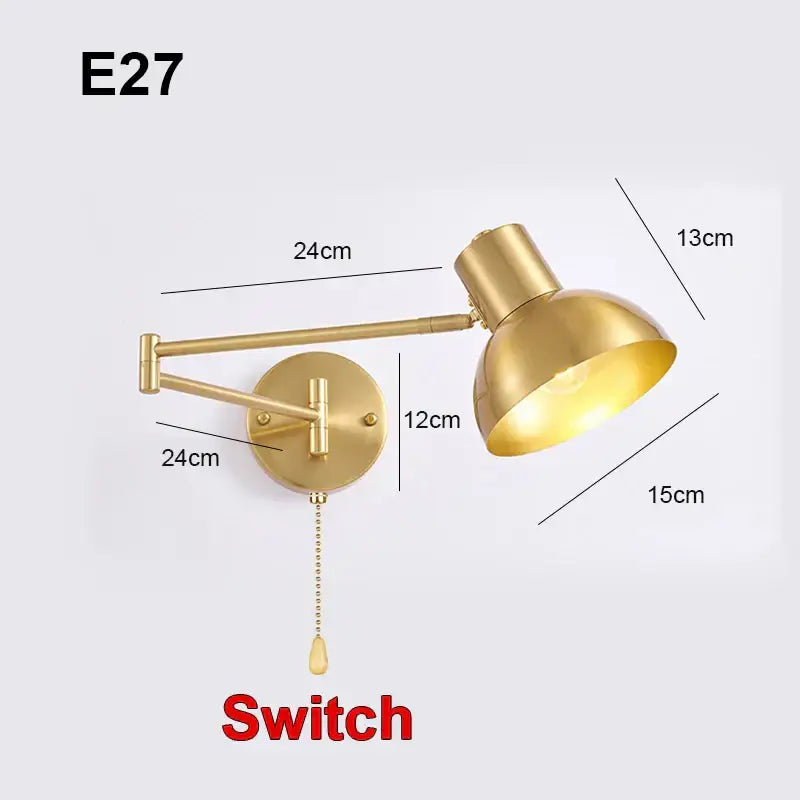 Modern brass adjustable e27 led wall lamp bedroom reading light