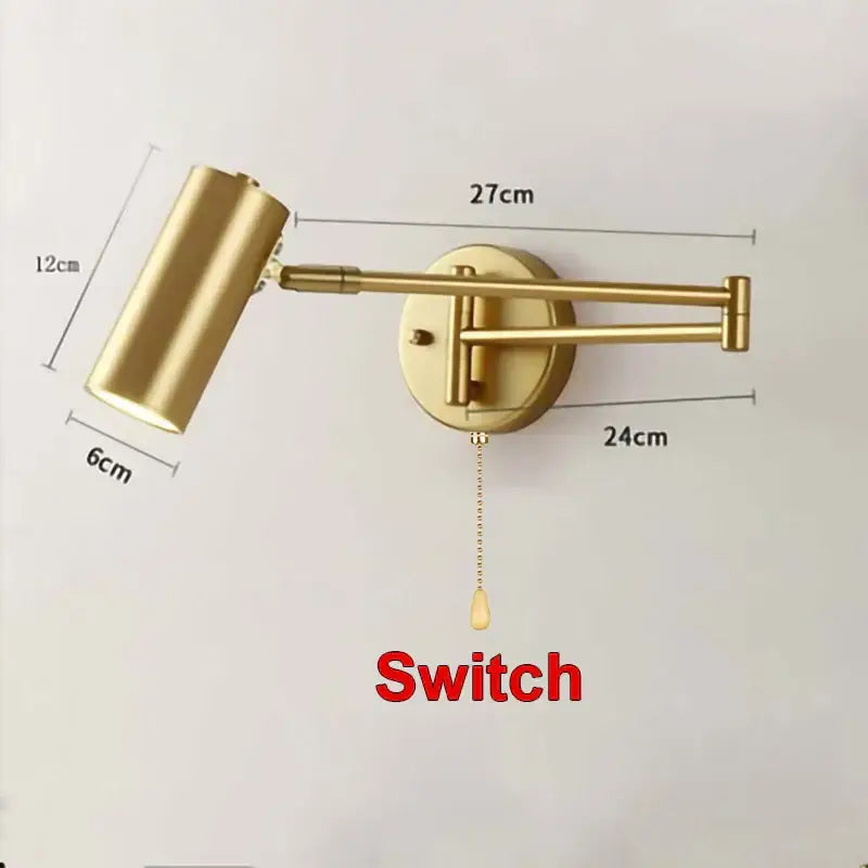 Modern brass adjustable e27 led wall lamp bedroom reading light