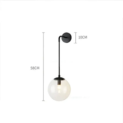 Modern brass amber glass ball wall lamps bedroom light