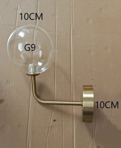 Modern brass amber glass ball wall lamps bedroom light