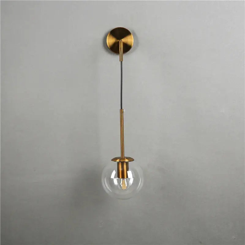 Modern brass amber glass ball wall lamps bedroom light