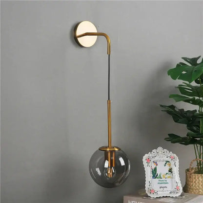 Modern brass amber glass ball wall lamps bedroom light