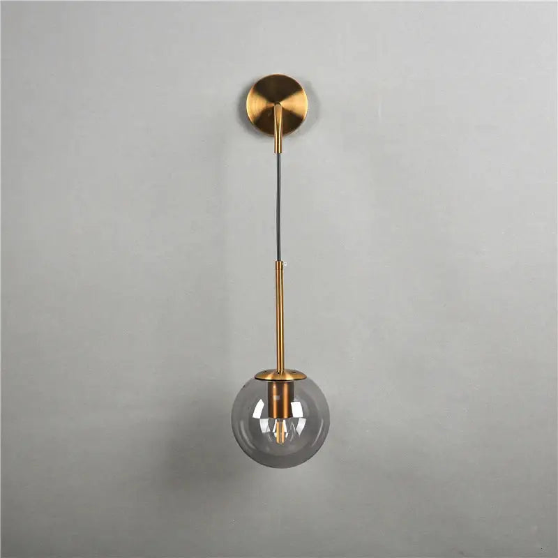 Modern brass amber glass ball wall lamps bedroom light