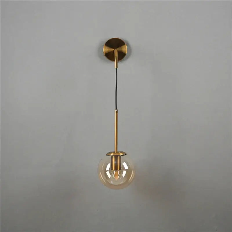 Modern brass amber glass ball wall lamps bedroom light