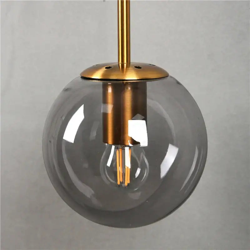 Modern brass amber glass ball wall lamps bedroom light
