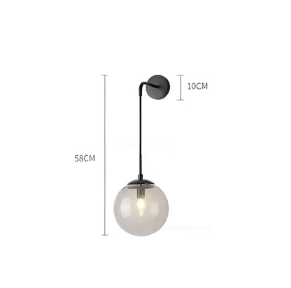 Modern brass amber glass ball wall lamps bedroom light